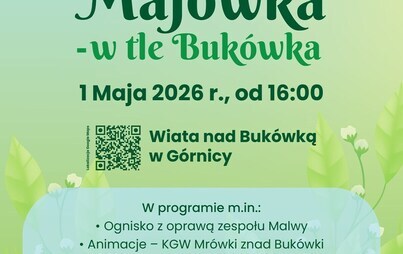 BPICK w Trzciance Gmina Trzcianka Sołectwo Górnica MRÓWKI ZNAD BUKÓWKI Koło Gospodyń Wiejskich w Rychliku SIEDLISLAWY ZESPÓŁ PIEŚNI BPICK Malwy Malwowa Majówka -w tle Bukówka 1 Maja 2026 r., od 16:00 Wiata nad Bukówką w Górnicy W programie m.in.: - Ognisk
